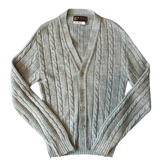 Vintage Other - Vintage 60s Gray Cable Knit Cardigan Acrylic Sz M
